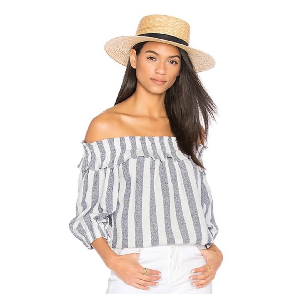 MISA blue striped Kasie off the shoulder top size small